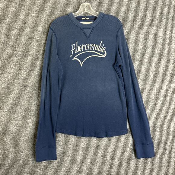 Abercrombie & Fitch Mens Muscle Thermal Shirt Size Large Blue Y2K Grunge Skater - Picture 1 of 13